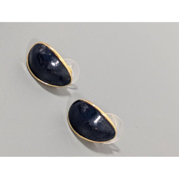 Vintage Napier Blue Enamel Teardrop Drop Earrings Gold Tone Classic - Picture 2 of 7
